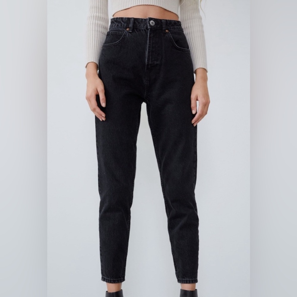 Zara Black High Rise Classic Mom Fit Jeans